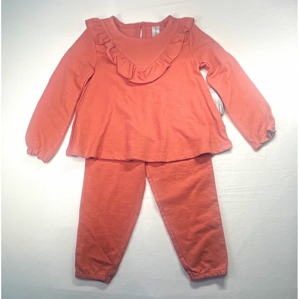 Modern Moments Girls 4T Pink Ruffle Long Sleeve 2pc Cotton Jersey Pants Set